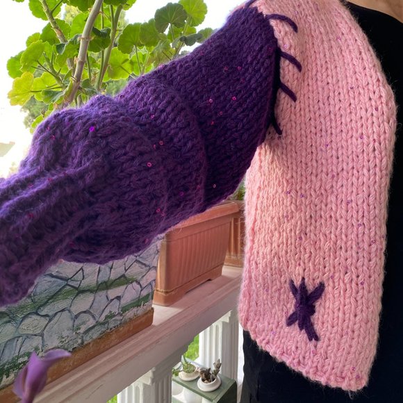 Pink, Purple Sweater for Woman with Buttons for Her Birthday Gift for Girlfriend - Picture 6 of 6